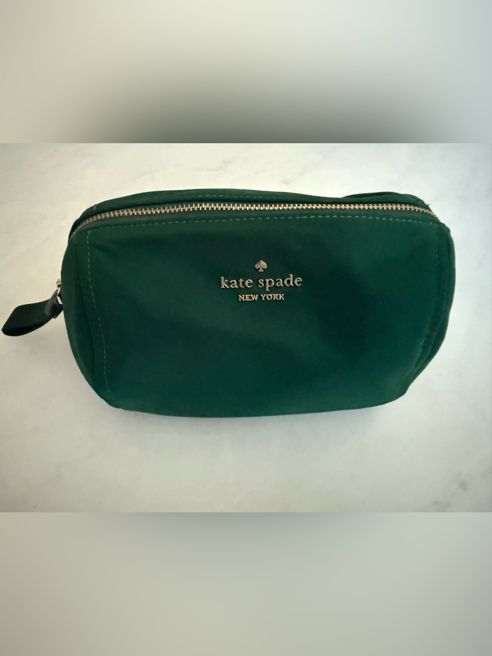 kate spade New York Deep Green Cosmetic Pouch with Gold Logo